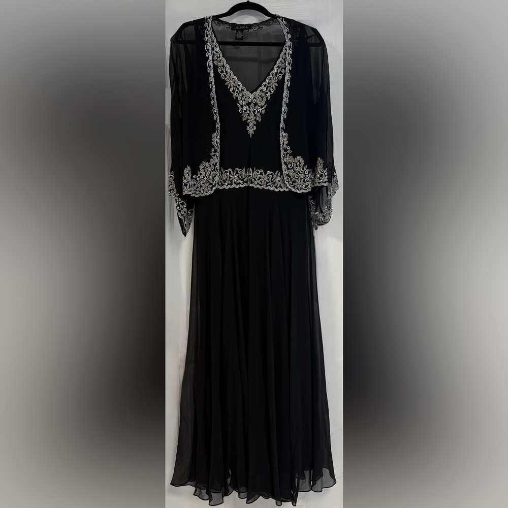 Betsy & Adam Black Gown with Silver Detailing